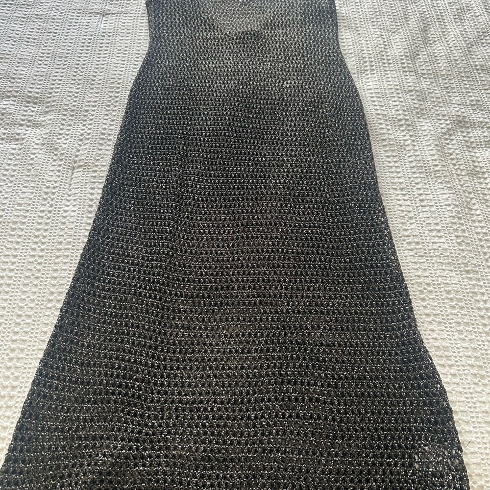 Black Sparkle Crochet Midi Dress - Picture 3 of 6